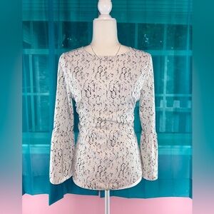 Apt. 9 Abstract Print White Black & Pink Bell-Sleeve Blouse Size S